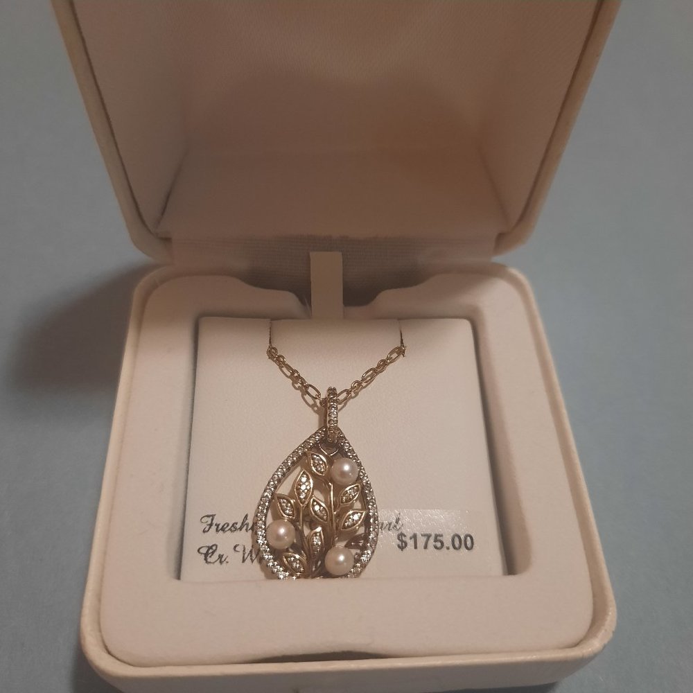 18K Rose Gold over Sterling Silver pearl and created sapphire 18 in necklace